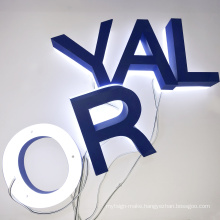 Custom Blue Blue painted backlit stainless steel 3D  led letters signage out door metal